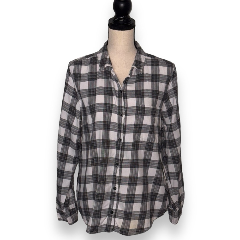 SO Black & White Cozy Flannel Button Up Shirt Size XL
